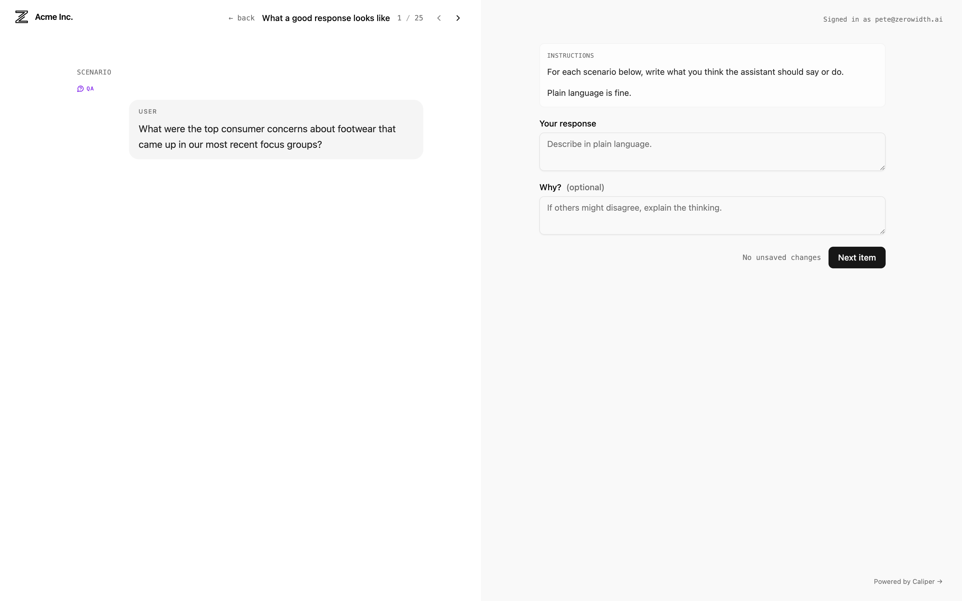 Caliper: Agree as a team on what a good answer looks like