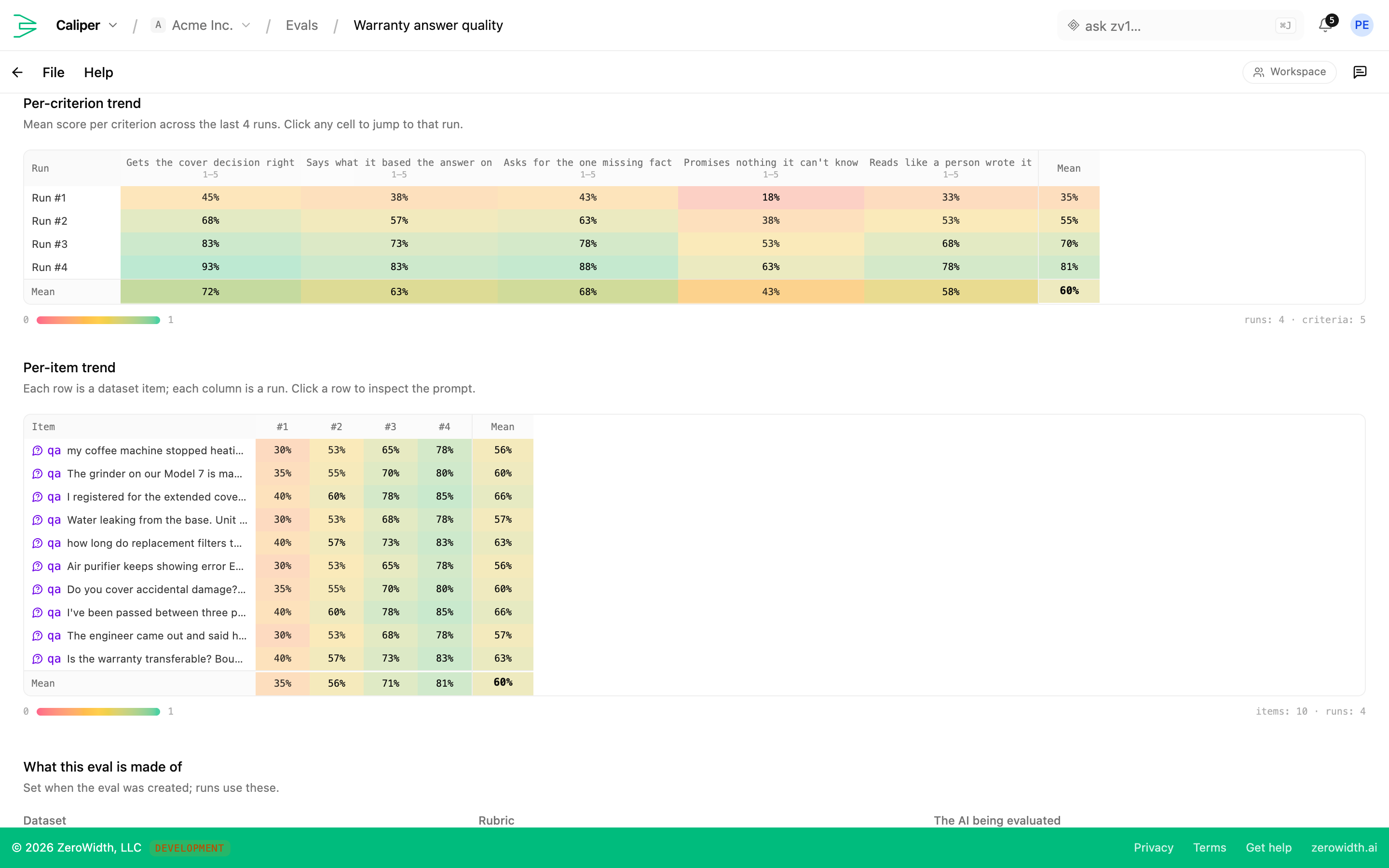 Caliper — Judge runs and comparison