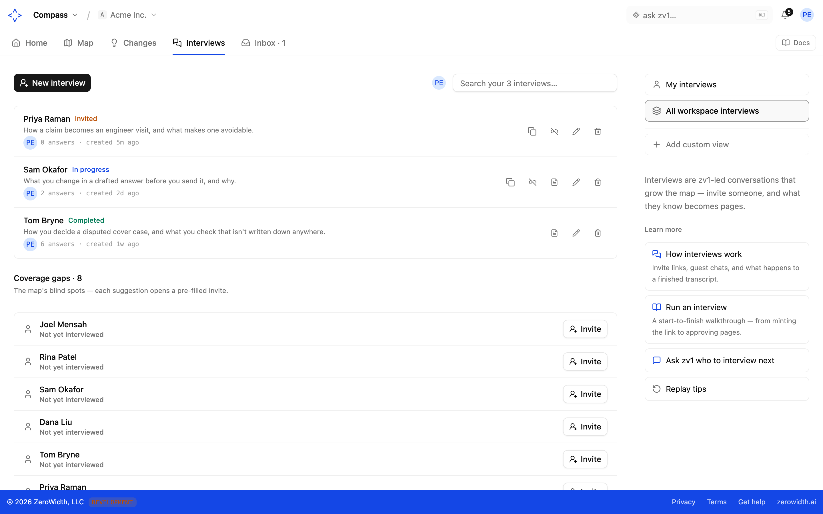 Compass: Interview your team by link and review what they said as draft pages