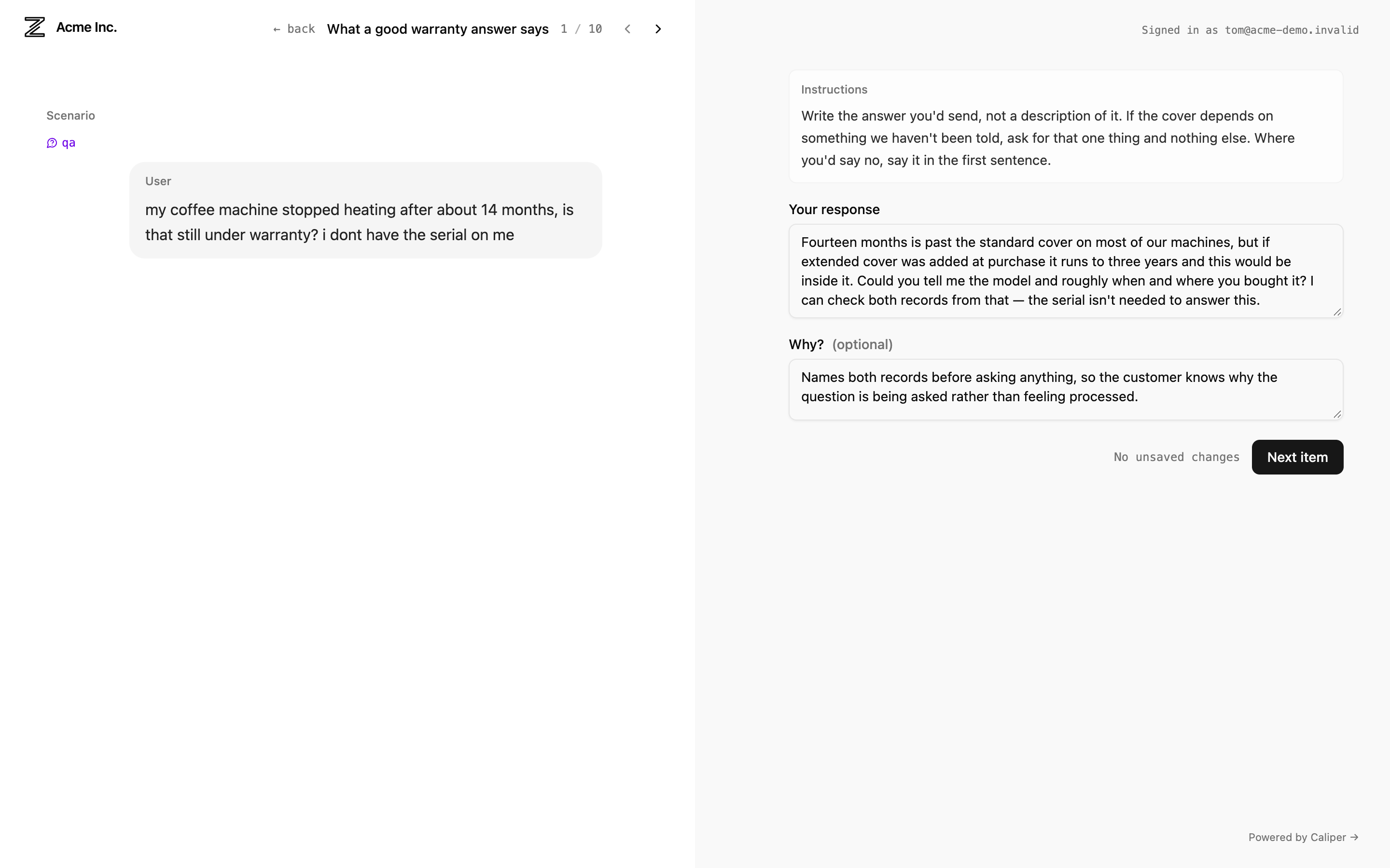 The spec contributor surface: a question with the ideal answer being written, and other people's answers to the same case alongside