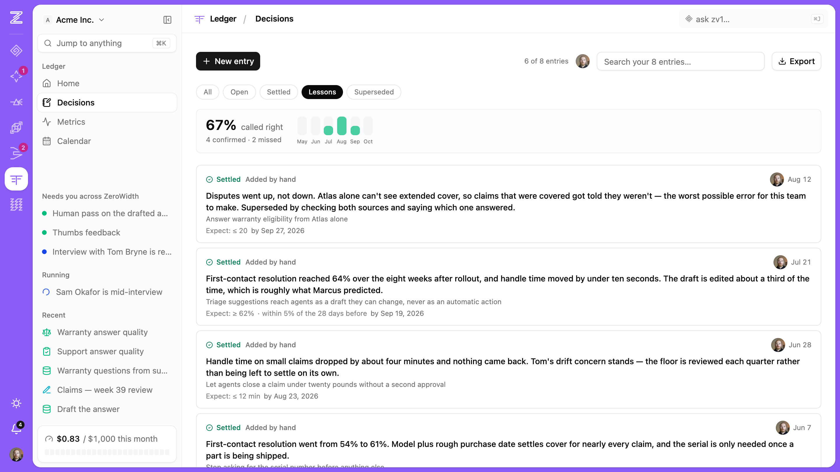 Ledger — Settlement and calibration